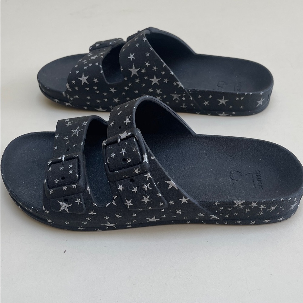 CACATOES Starry Black Sandals Astromelia Cockatoo Flat Sandals - Silver  SIZE 7 - Picture 3 of 10